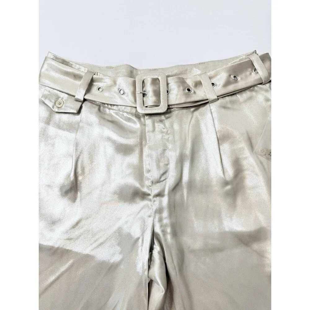 NWT Anthropologie Liquid Shine Bermuda Shorts Womens 6 Metallic Gold High Rise - Picture 3 of 11